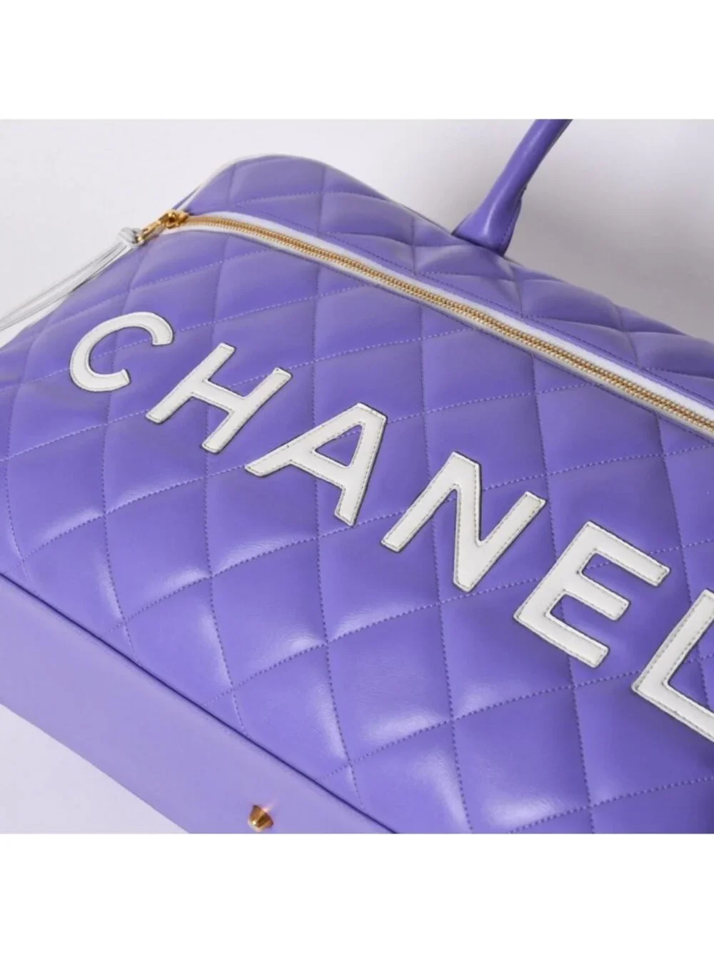 Chanel Boston Bag Sports Line Quilted Purple Gold